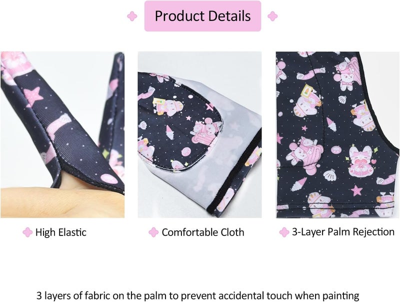 TABLIKE Artist Drawing Glove, Breathable Two Finger Digital Art Glove 3-Layer Palm Rejection Right/Left Hand Digital Graphic Tablet, Blackpink, S Size - Image 3